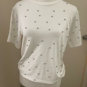 White and Gray Embellished Short Sleeve T-Shirt